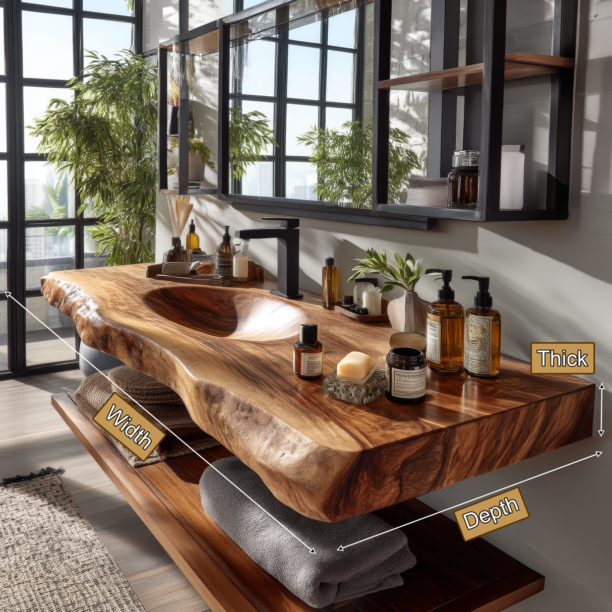 Arvion Live Edge Solid Wood Floating Bathroom Vanity with Integrated Sink SPA951365 - Timberustic Floating Bathroom Vanity with Integrated Sink