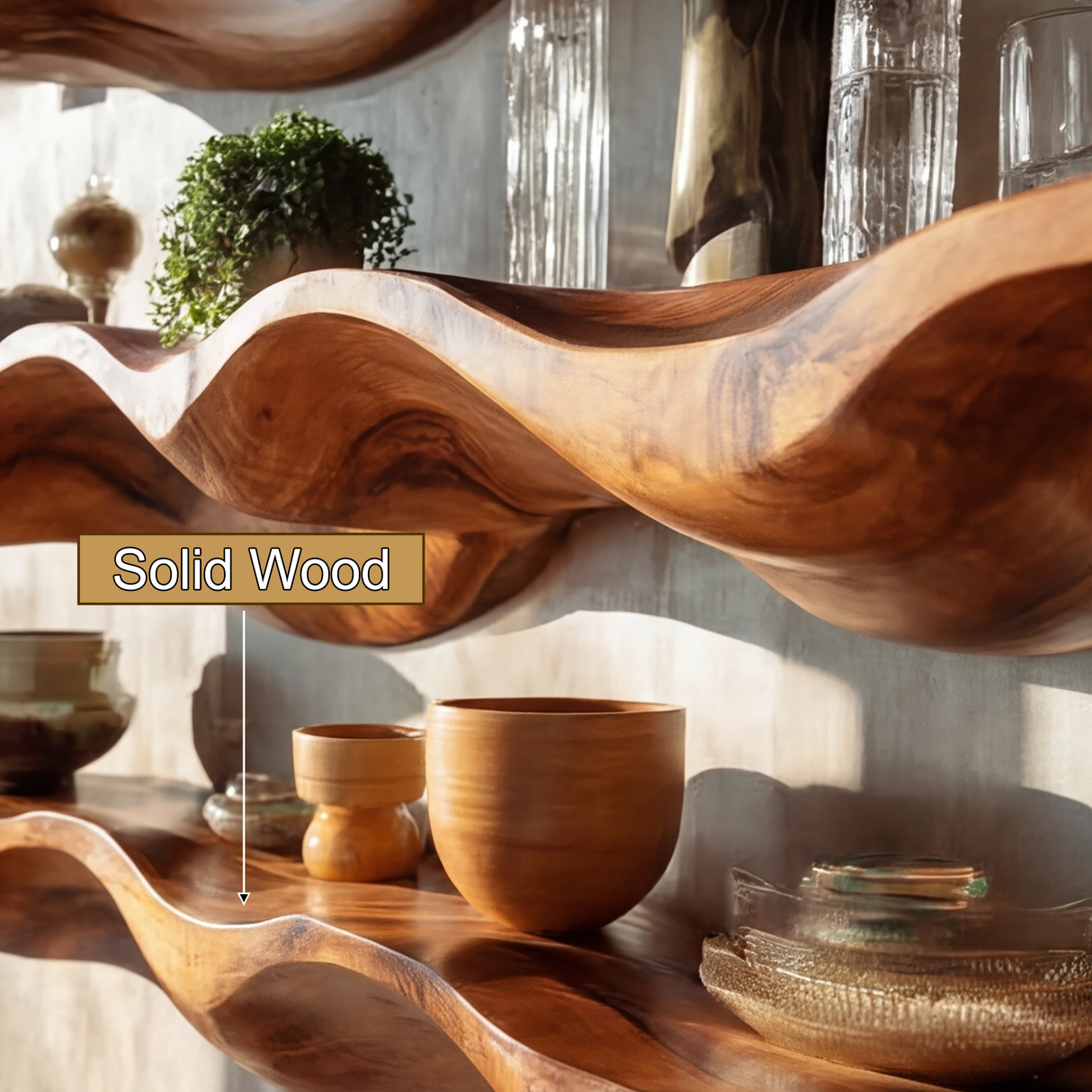 Arvion Sculpted Solid Wood Floating Shelf SPA963205 - Timberustic Floating Shelf