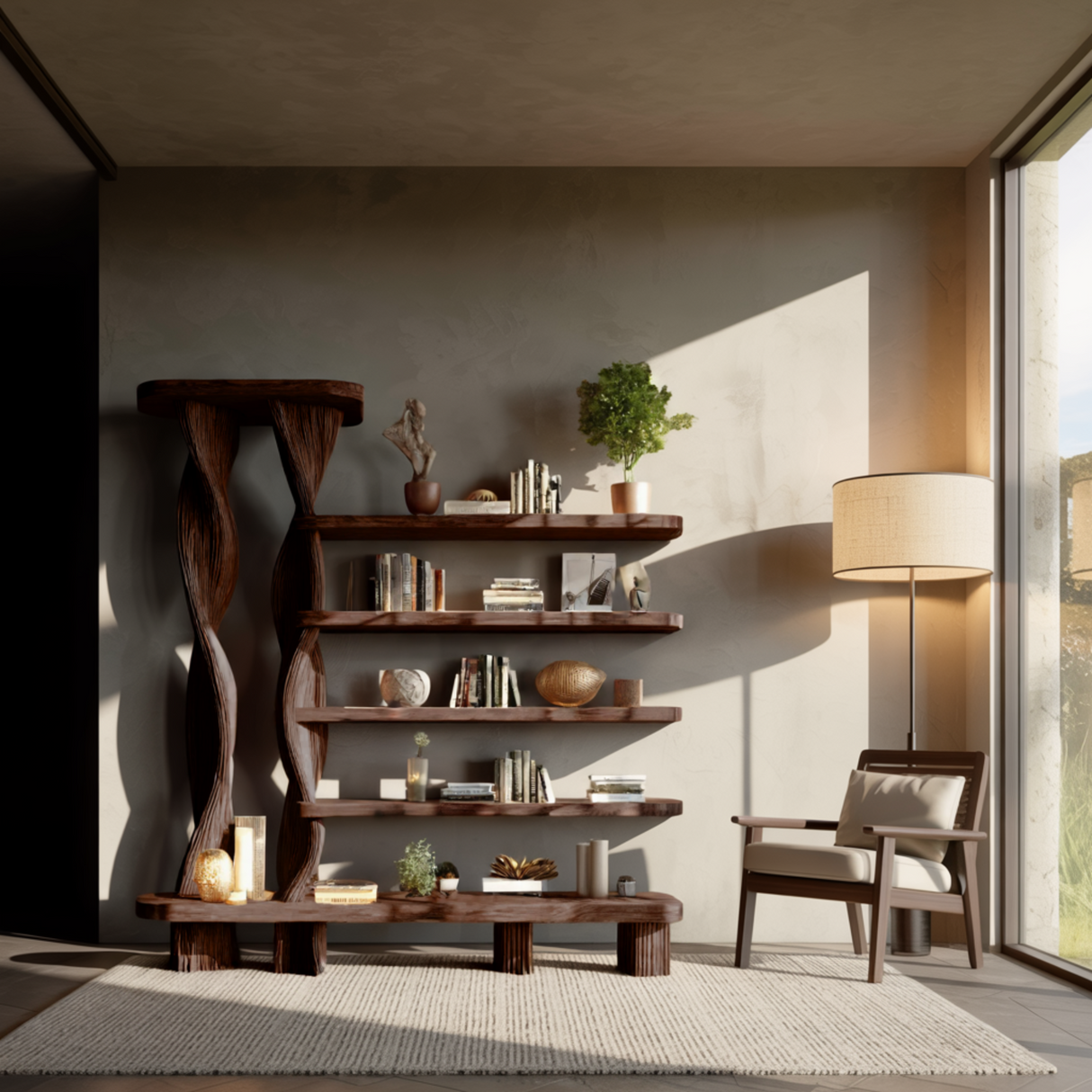 Arvion Twist Solid Sculpture Wood Bookshelf - Timberustic Bookshelf