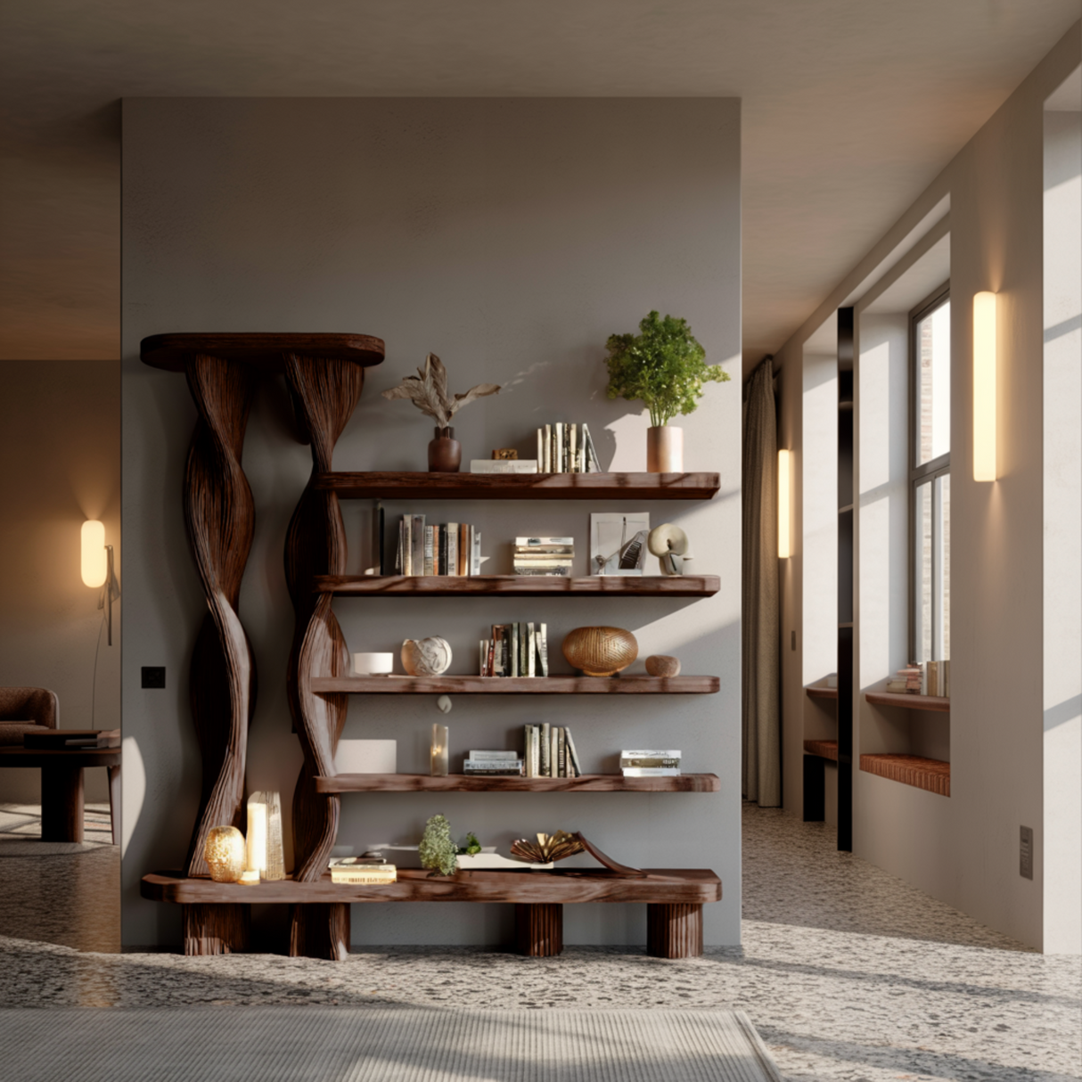Arvion Twist Solid Sculpture Wood Bookshelf - Timberustic Bookshelf