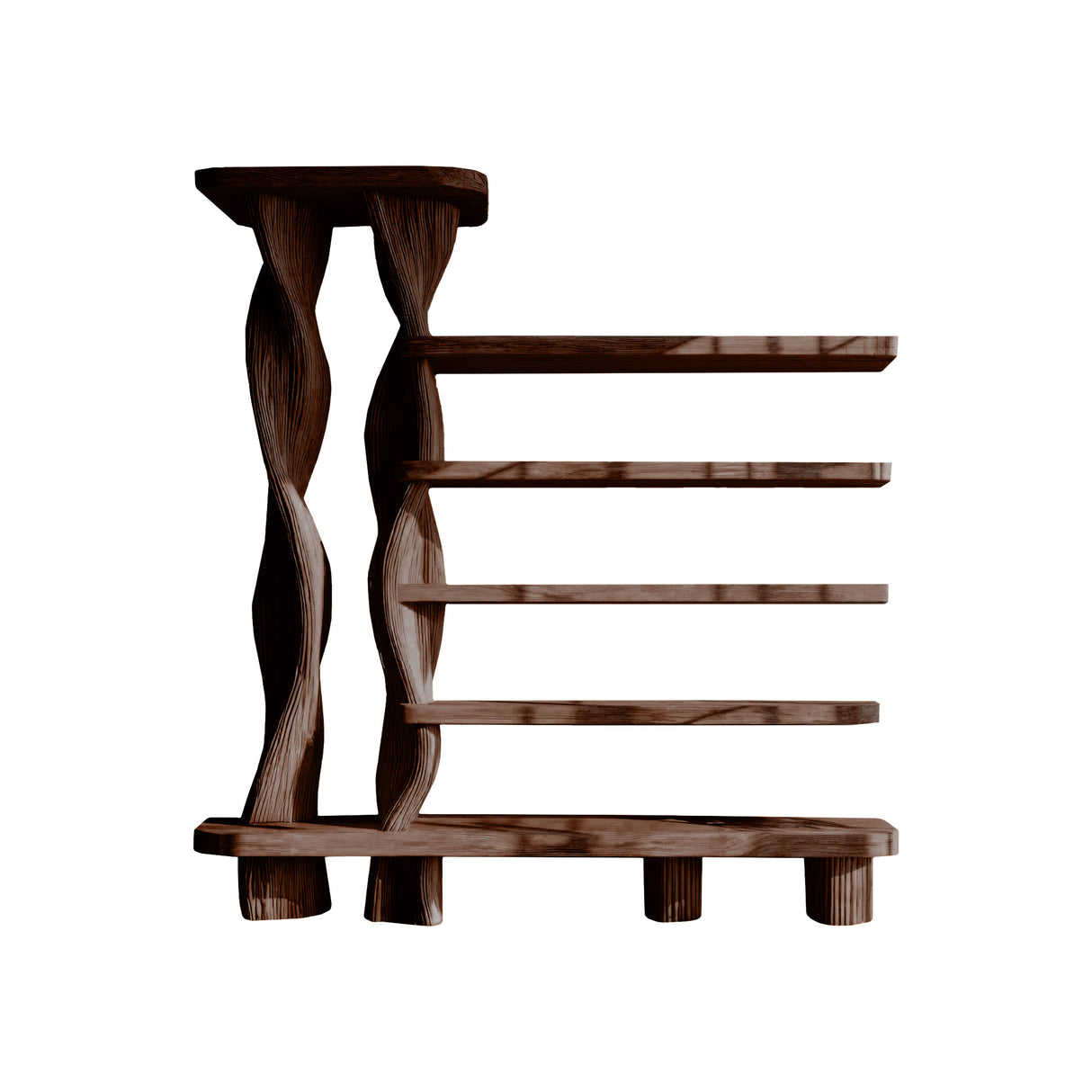 Arvion Twist Solid Sculpture Wood Bookshelf Dark Walnut - Timberustic Bookshelf