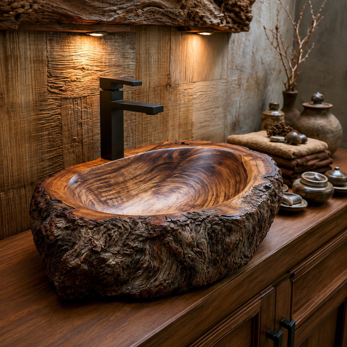 Ashenridge Handcrafted Solid Wood Ancient Bark Vessel Sink