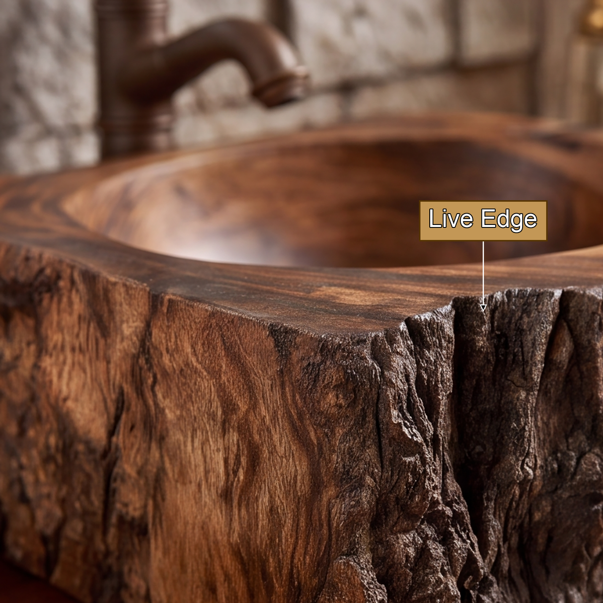 Ashenridge Handcrafted Solid Wood Ancient Bark Vessel Sink