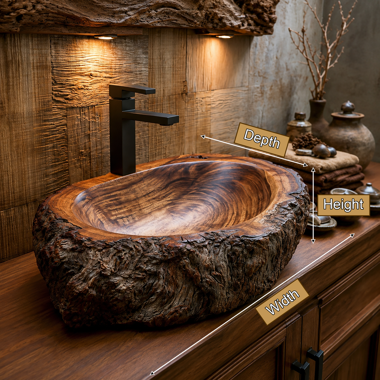 Ashenridge Handcrafted Solid Wood Ancient Bark Vessel Sink