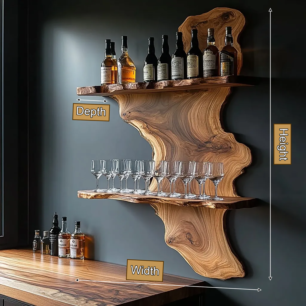 Ashenvale Live Edge Handcrafted Floating Wine Shelf SPA209955 - Timberustic Floating Wine Shelf
