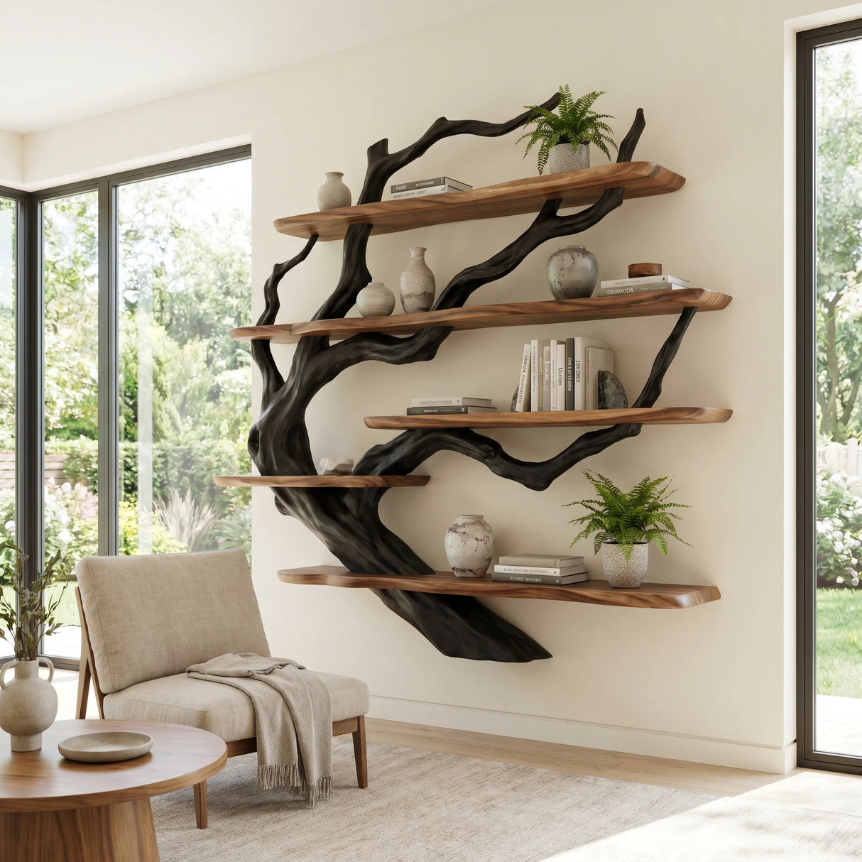 Ashgrove Handcrafted Solid Wood Floating Tree Bookshelf