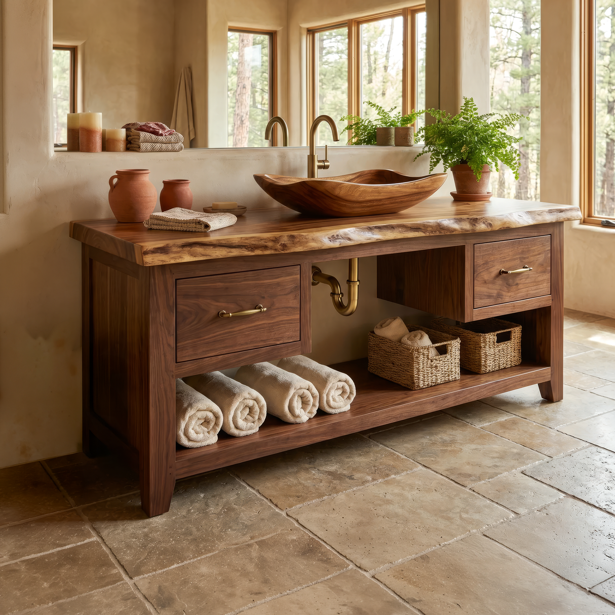 Ashgrove Live Edge Solid Wood Freestanding Bathroom Vanity with Drawers