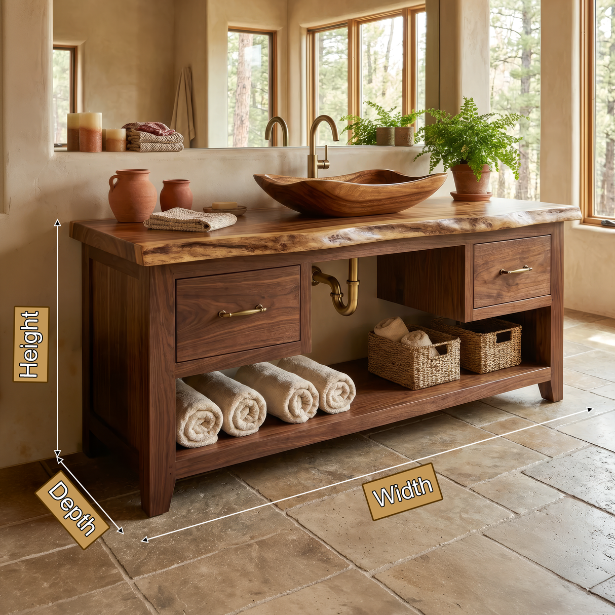 Ashgrove Live Edge Solid Wood Freestanding Bathroom Vanity with Drawers