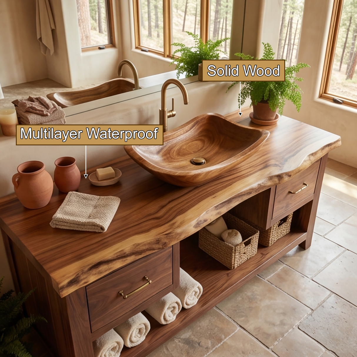 Ashgrove Live Edge Solid Wood Freestanding Bathroom Vanity with Drawers