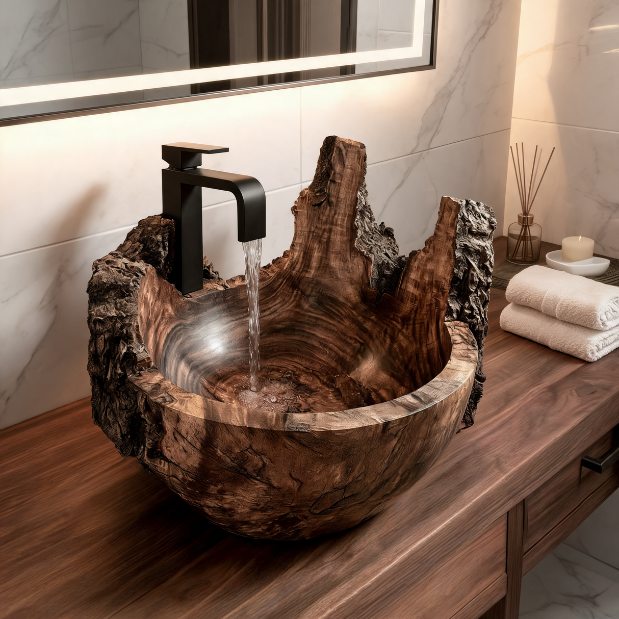 Ashmoor Handcrafted Solid Wood Natural Bark Vessel Sink Dark Walnut - Timberustic Vessel Sinks