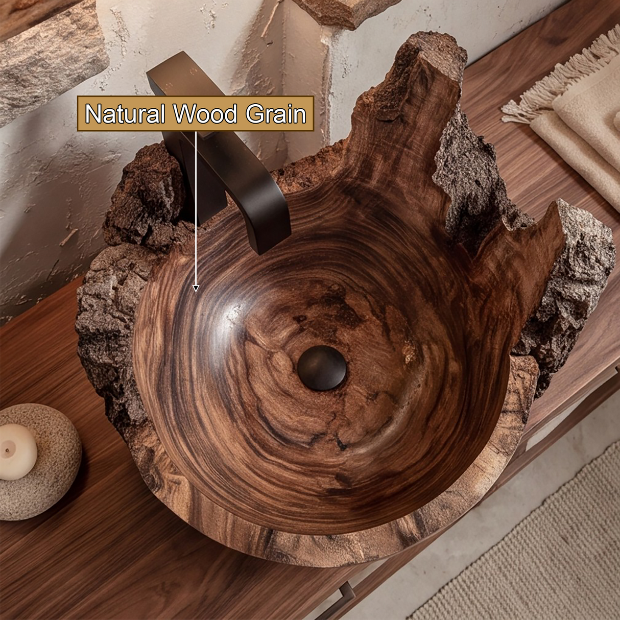 Ashmoor Handcrafted Solid Wood Natural Bark Vessel Sink