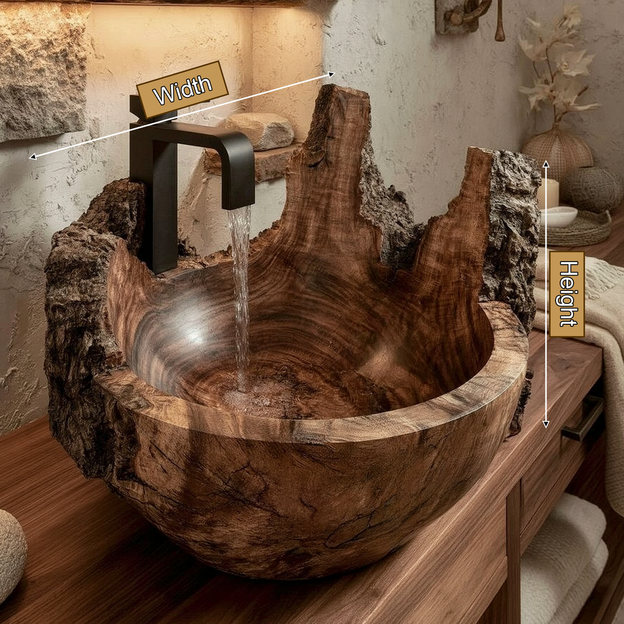 Ashmoor Handcrafted Solid Wood Natural Bark Vessel Sink