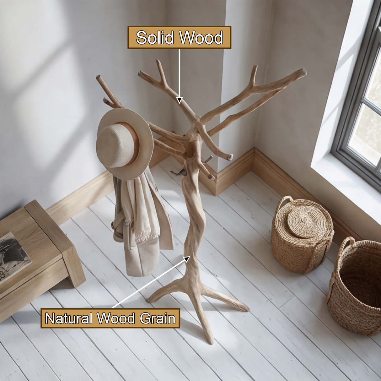 Astergrove Sculpted Solid Wood Tree Coat Rack - Timberustic Tree Coat Rack