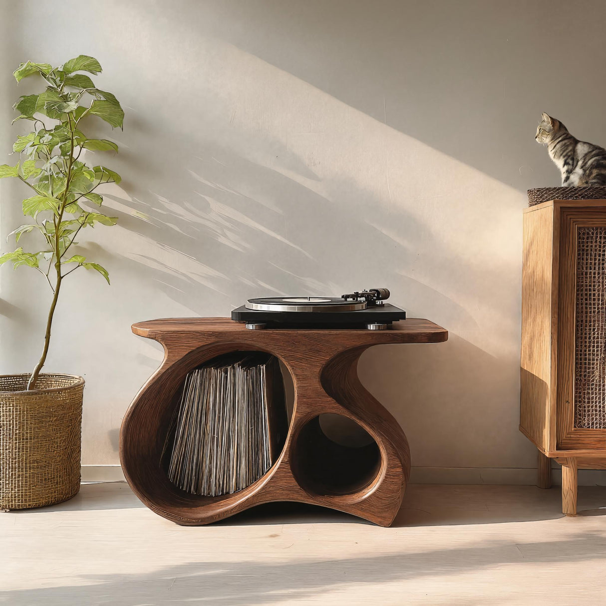 Auraline Organic Sculpted Record Player Stand With Storage - Timberustic Record Player Stand With Storage
