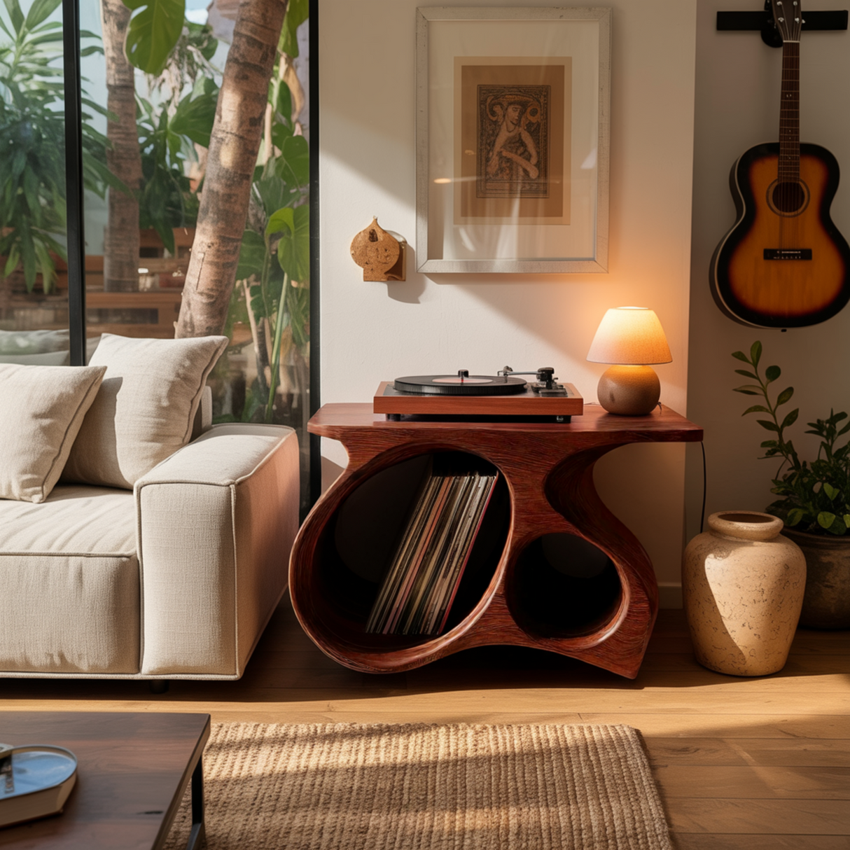 Auraline Organic Sculpted Record Player Stand With Storage - Timberustic Record Player Stand With Storage
