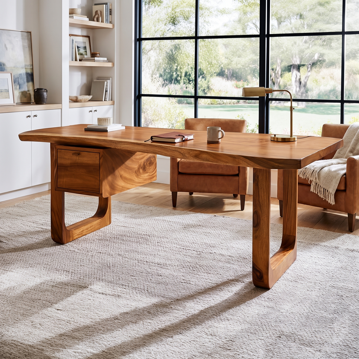 Auralith Handcrafted Live Edge Solid Wood Desk with Drawers Brown - Timberustic Desk With Drawers