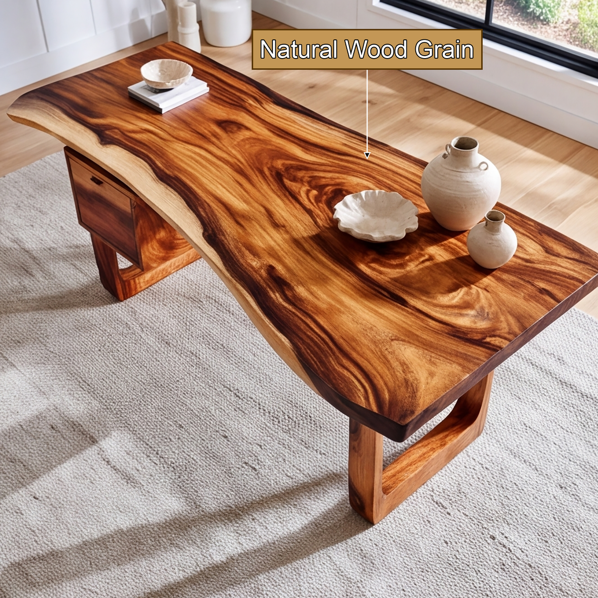 Auralith Handcrafted Live Edge Solid Wood Desk with Drawers - Timberustic Desk With Drawers