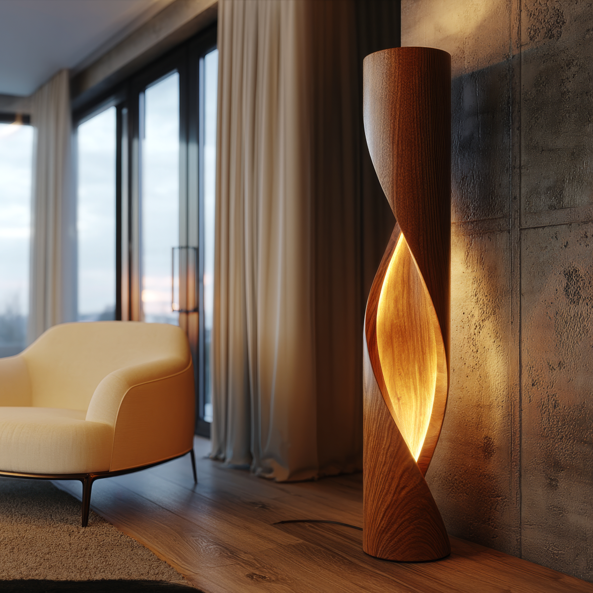 Auralith Sculpted Integrated LED Wood Floor Lamp - Timberustic Floor Lamp