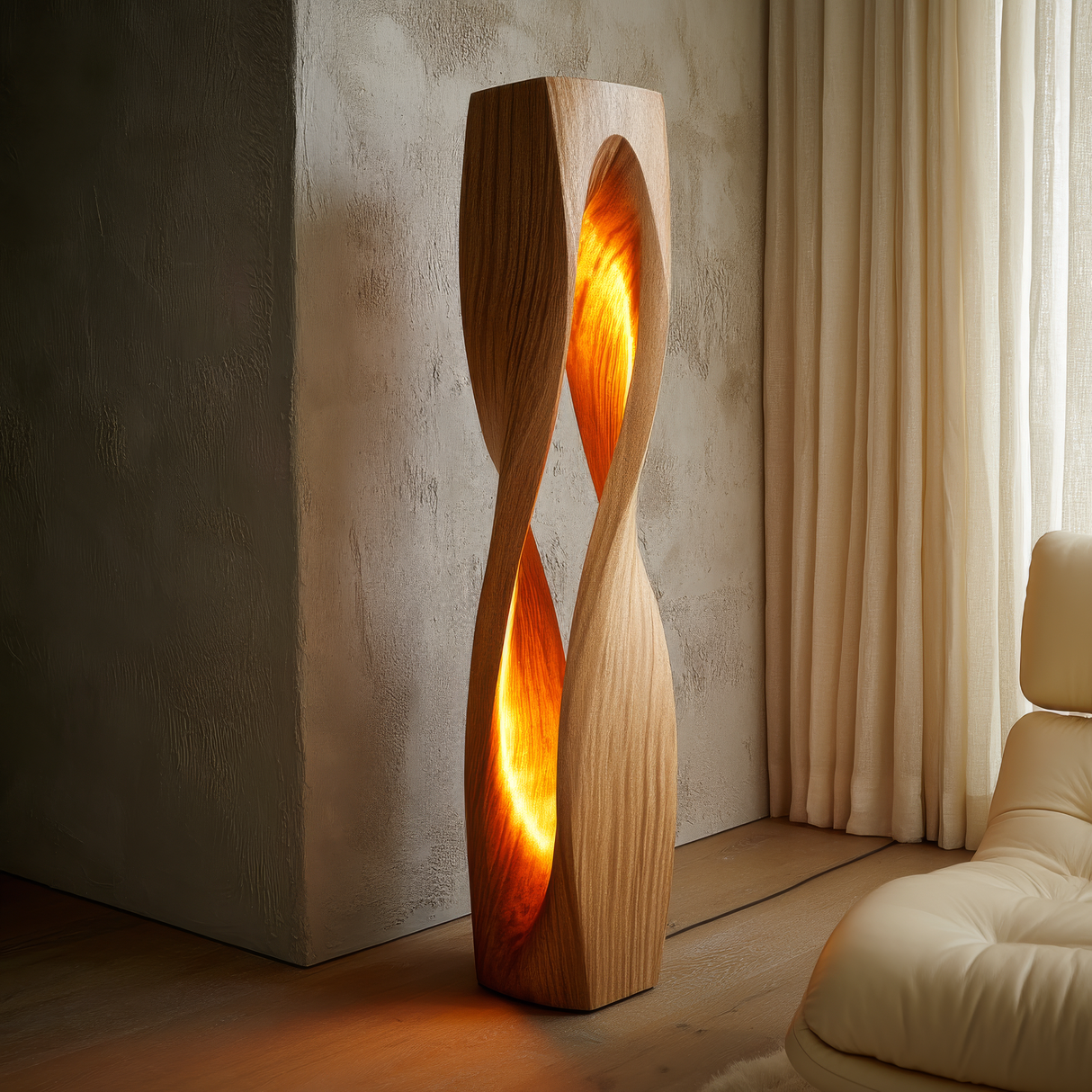 Auralith Sculpted Twisted Integrated LED Wood Floor Lamp - Timberustic Floor Lamp