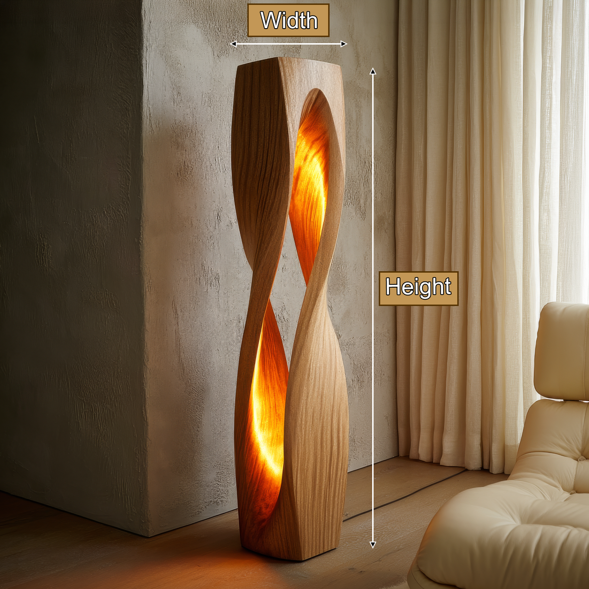 Auralith Sculpted Twisted Integrated LED Wood Floor Lamp - Timberustic Floor Lamp