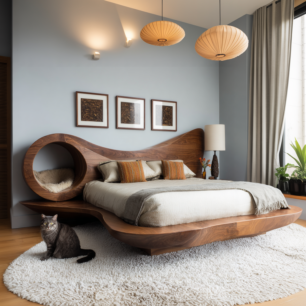 Auraloop Circle Sculpted Solid Wood Headboard and Bed Frame