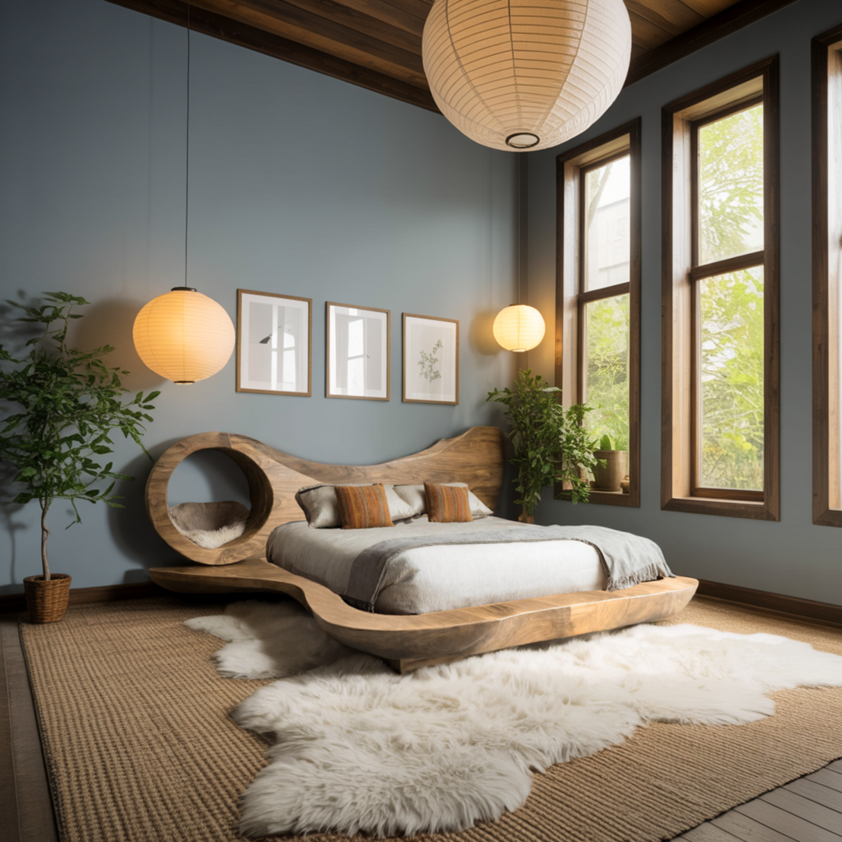 Auraloop Circle Sculpted Solid Wood Headboard and Bed Frame