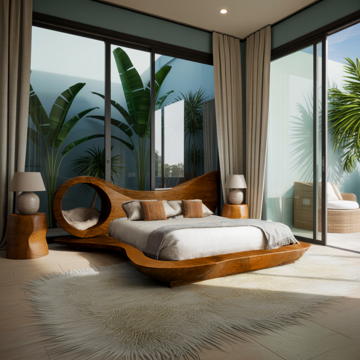 Auraloop Circle Sculpted Solid Wood Headboard and Bed Frame