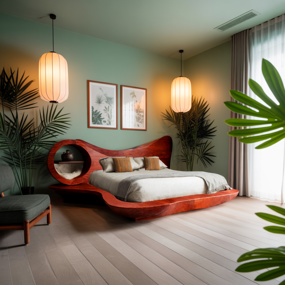 Auraloop Circle Sculpted Solid Wood Headboard and Bed Frame