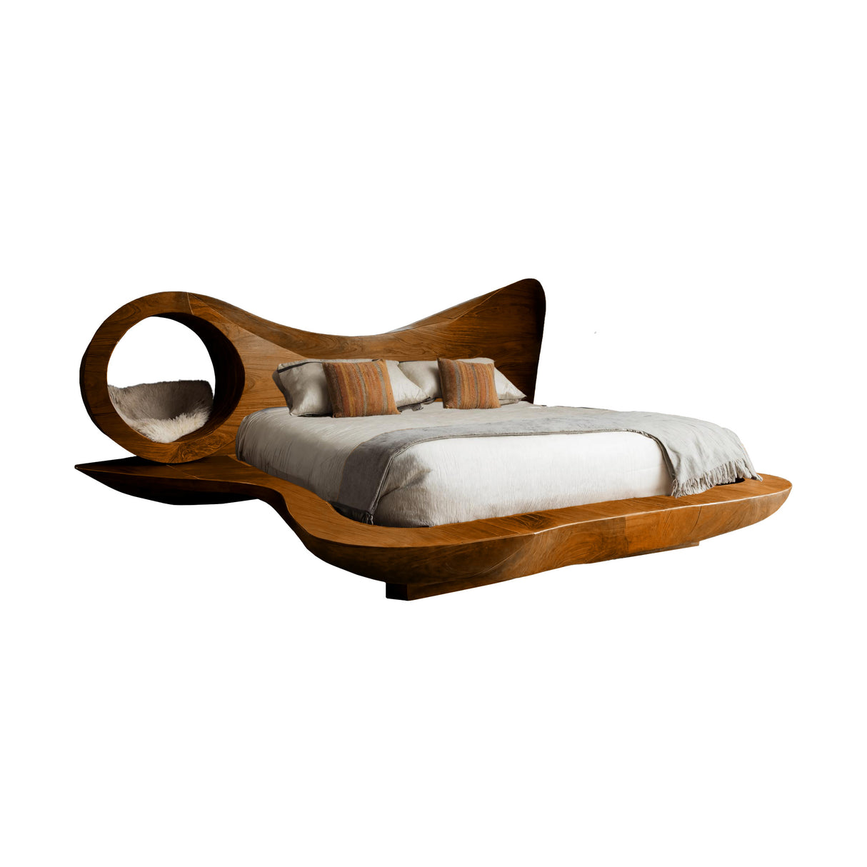 Auraloop Circle Sculpted Solid Wood Headboard and Bed Frame