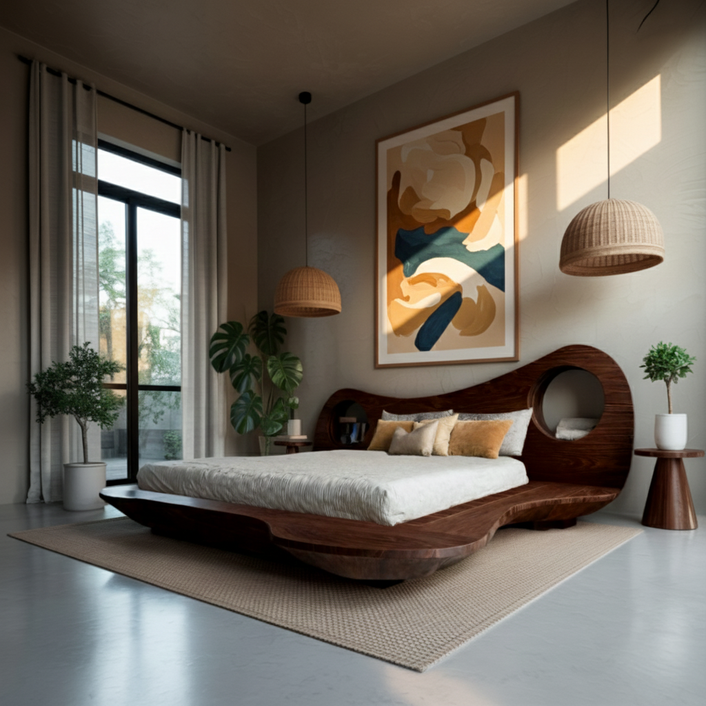 Auraloop Sculpted Solid Wood Headboard and Bed Frame - Timberustic Headboard & Bed Frame