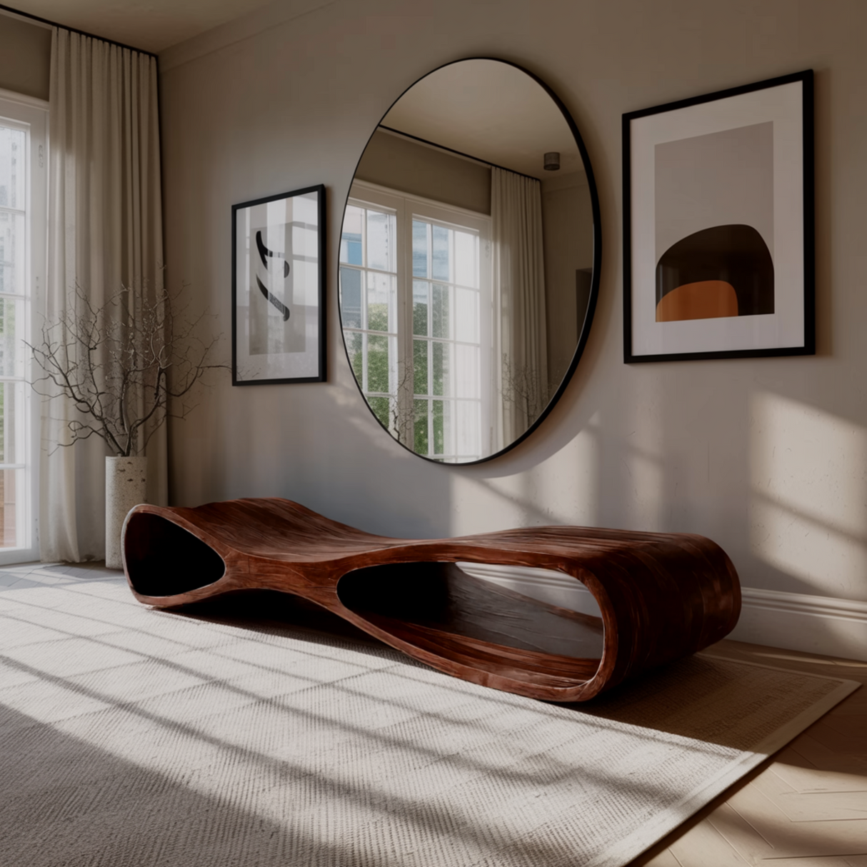 Aurea Flow-Form Sculptural Solid Wood Bench - Timberustic Bench