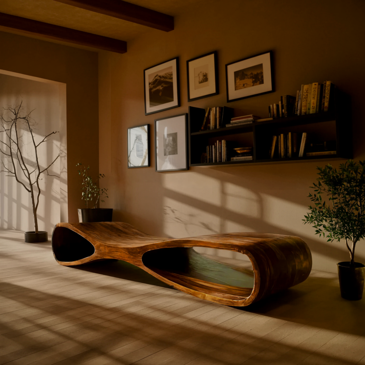 Aurea Flow-Form Sculptural Solid Wood Bench - Timberustic Bench