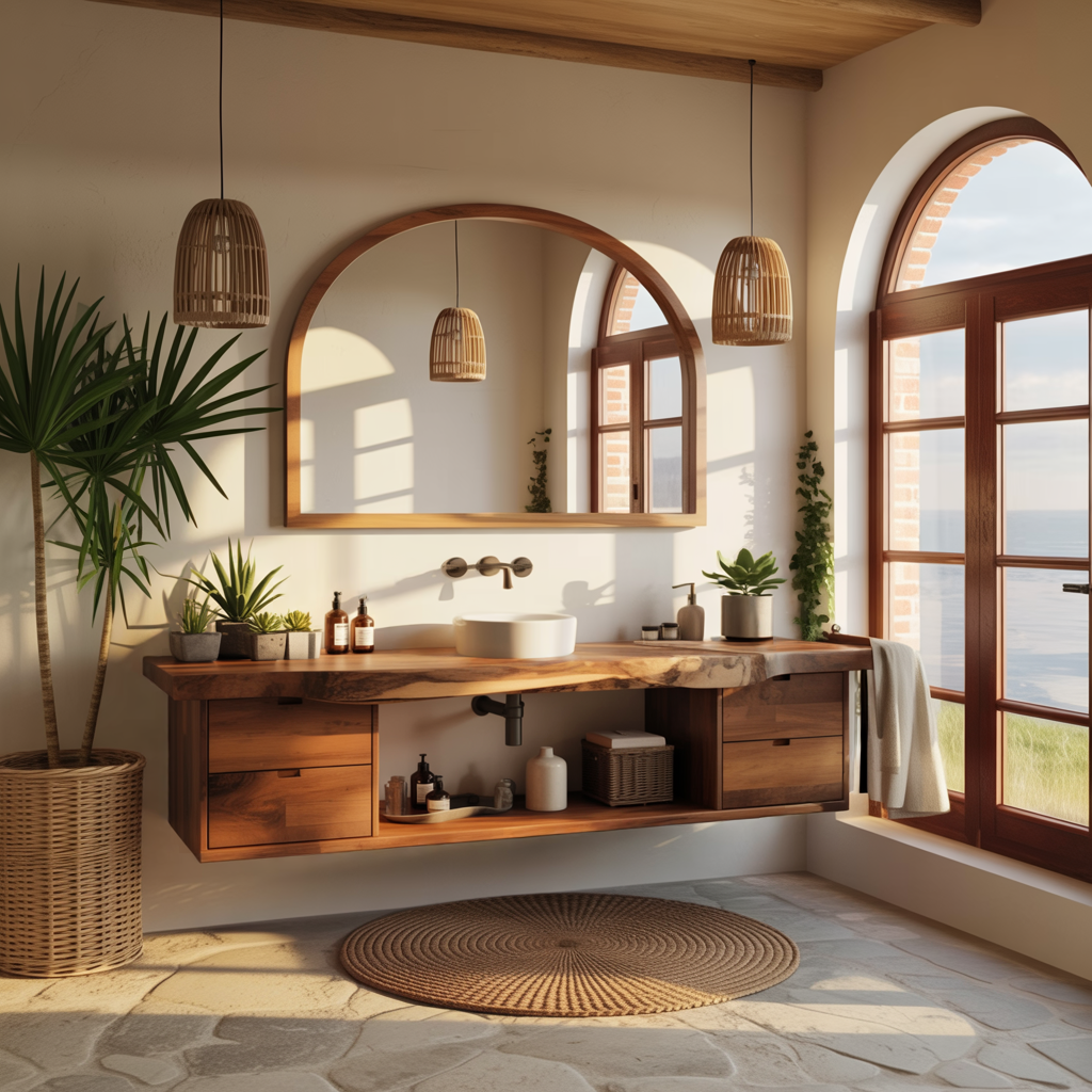 Aurea Flow Solid Wood Floating Bathroom Vanity with Drawers - Timberustic Floating Bathroom Vanity With Drawers