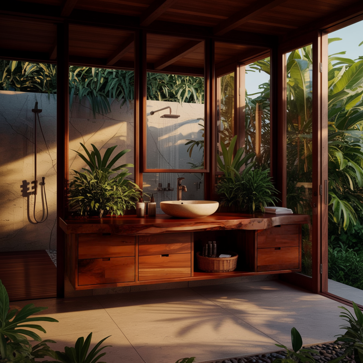 Aurea Flow Solid Wood Floating Bathroom Vanity with Drawers - Timberustic Floating Bathroom Vanity With Drawers