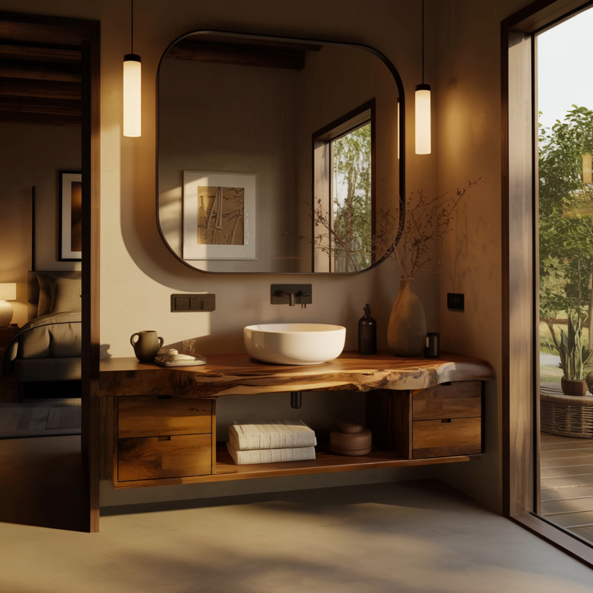 Aurea Flow Solid Wood Floating Bathroom Vanity with Drawers - Timberustic Floating Bathroom Vanity With Drawers