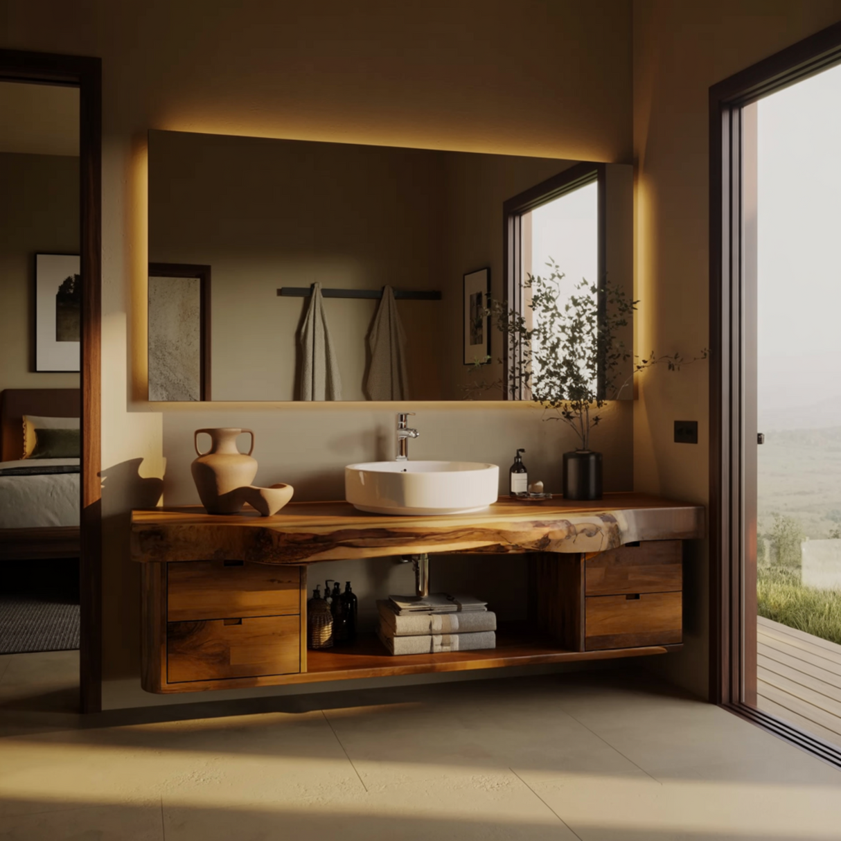 Aurea Flow Solid Wood Floating Bathroom Vanity with Drawers - Timberustic Floating Bathroom Vanity With Drawers