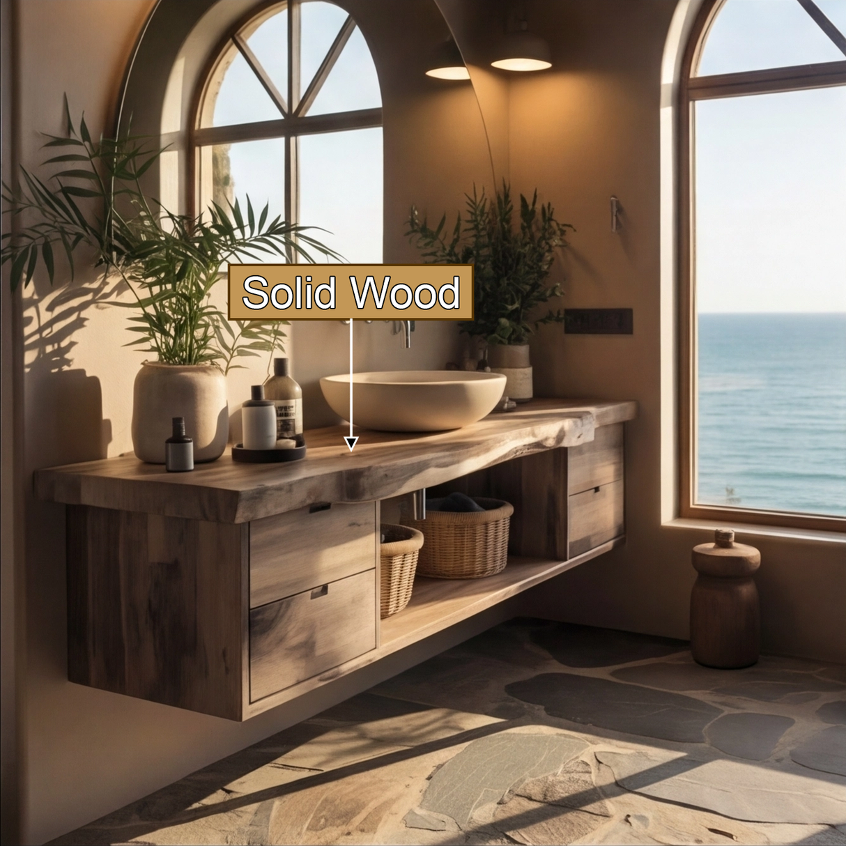 Aurea Flow Solid Wood Floating Bathroom Vanity with Drawers - Timberustic Floating Bathroom Vanity With Drawers