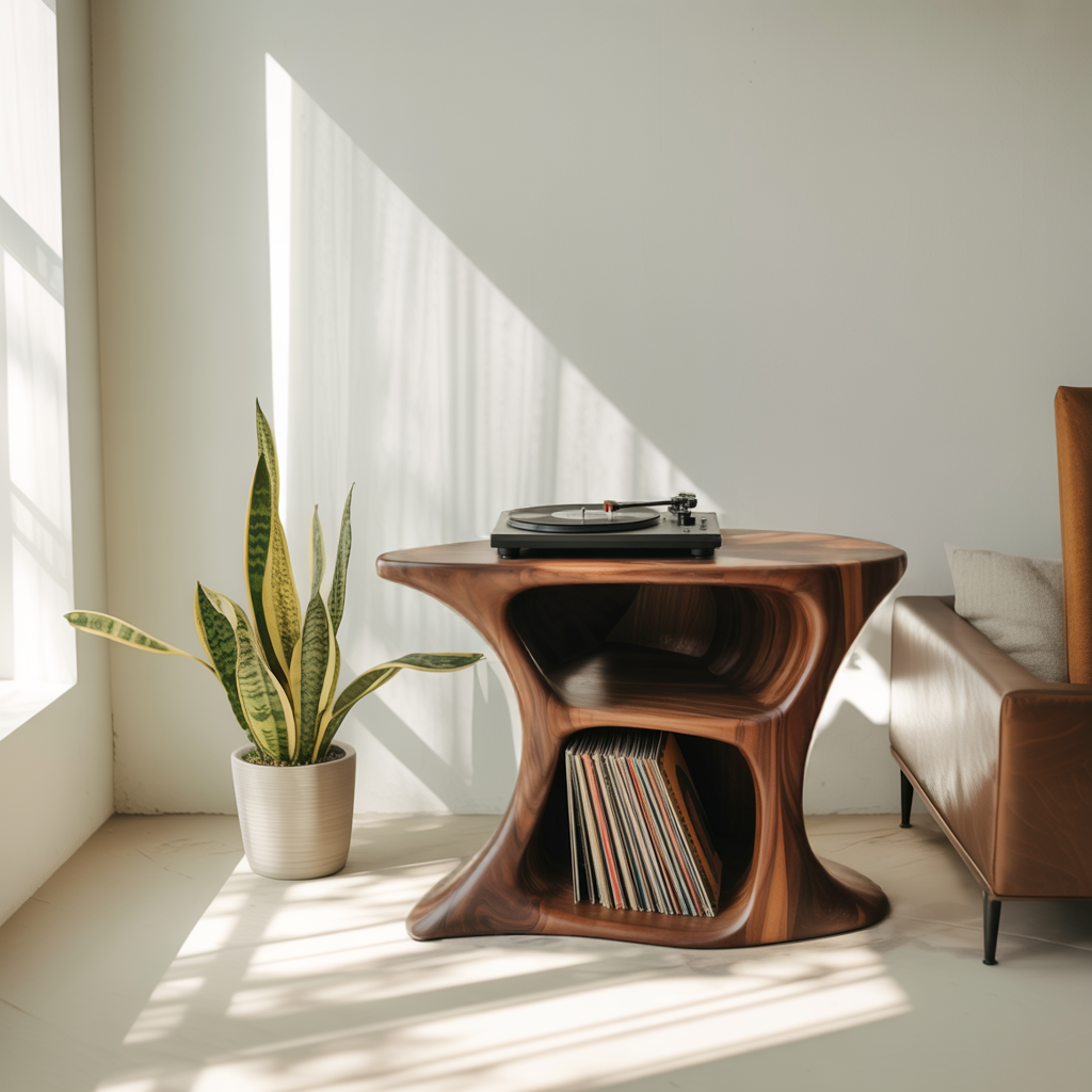 Aurea Loop Sculptural Solid Wood Record Player Stand