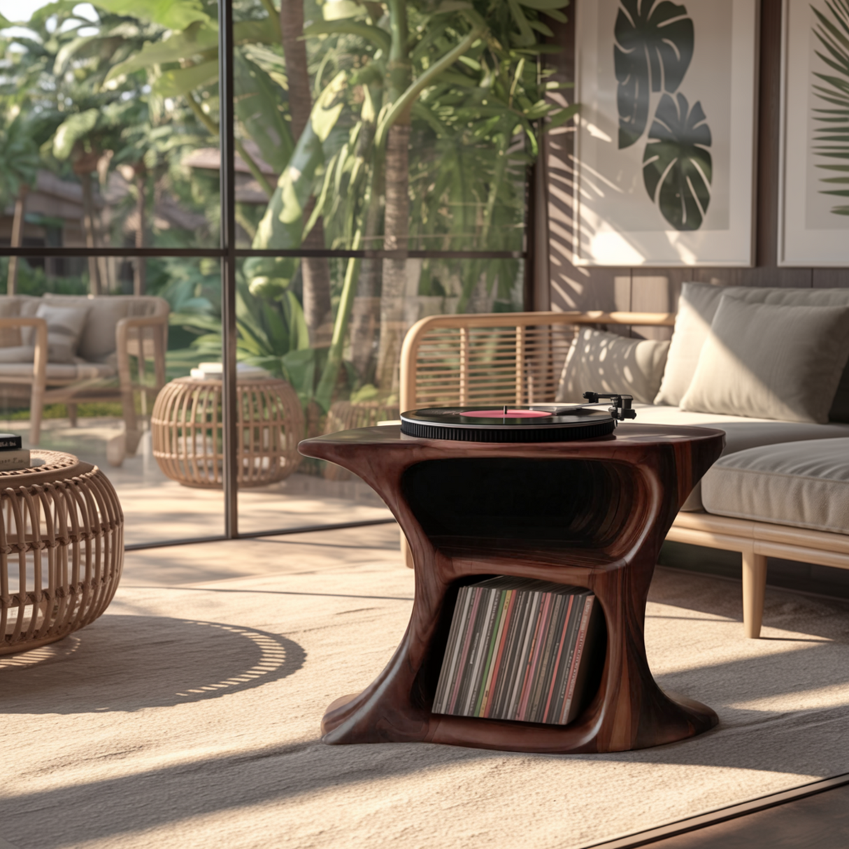 Aurea Loop Sculptural Solid Wood Record Player Stand