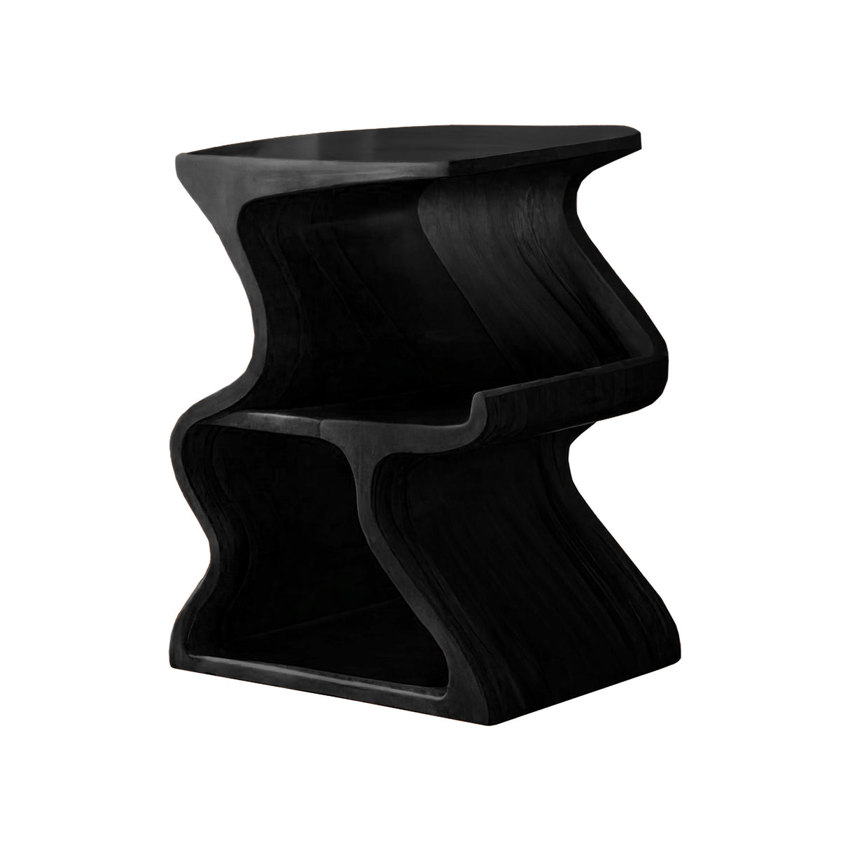 Aurea Wave Sculptural Solid Wood Record Player Stand Black - Timberustic Record Player Stand With Storage