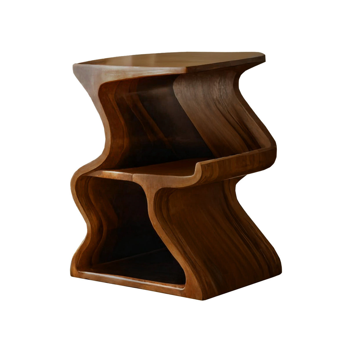 Aurea Wave Sculptural Solid Wood Record Player Stand Brown - Timberustic Record Player Stand With Storage