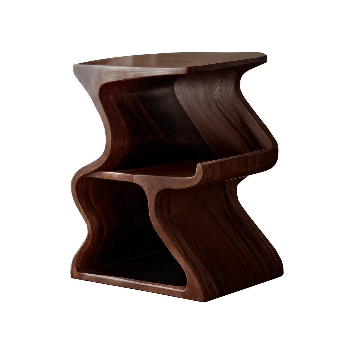 Aurea Wave Sculptural Solid Wood Record Player Stand Dark Walnut - Timberustic Record Player Stand With Storage