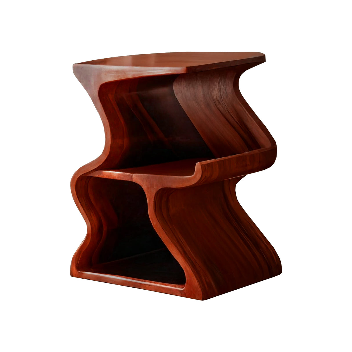 Aurea Wave Sculptural Solid Wood Record Player Stand Mahogany - Timberustic Record Player Stand With Storage