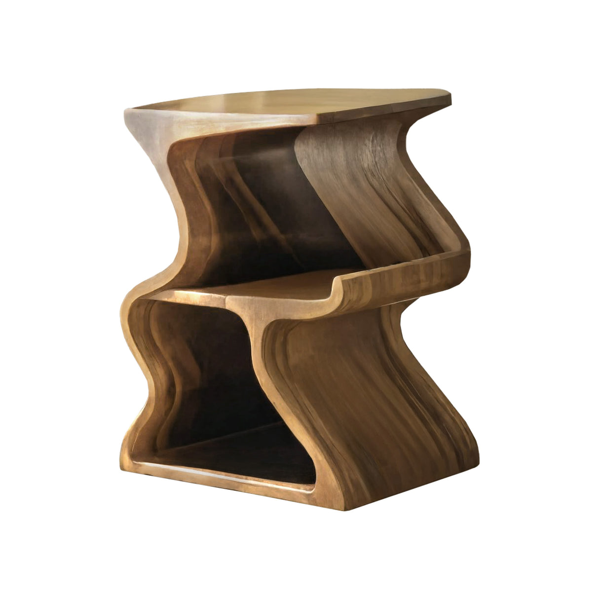 Aurea Wave Sculptural Solid Wood Record Player Stand Natural Oak - Timberustic Record Player Stand With Storage