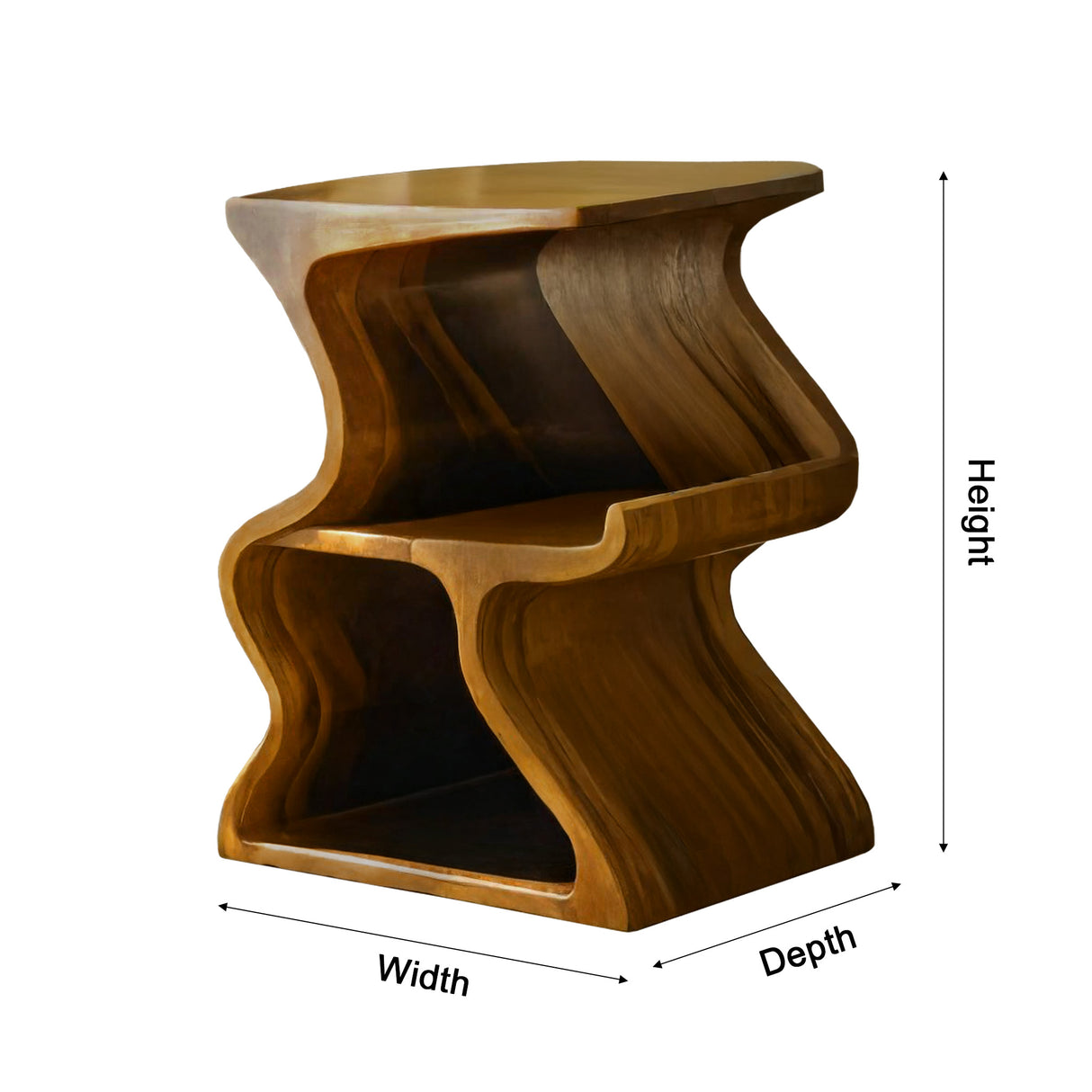 Aurea Wave Sculptural Solid Wood Record Player Stand - Timberustic Record Player Stand With Storage