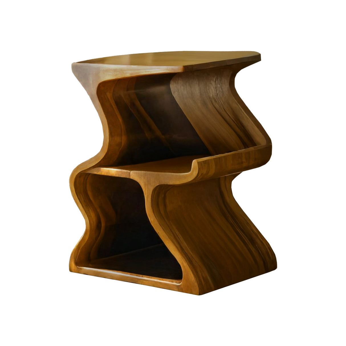 Aurea Wave Sculptural Solid Wood Record Player Stand Teak - Timberustic Record Player Stand With Storage