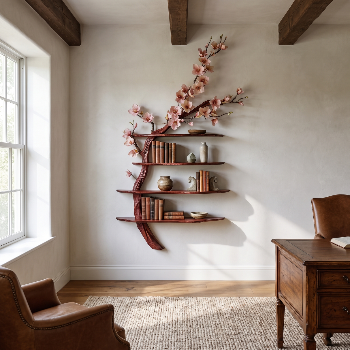 Aurelbloom Handcrafted Solid Wood Tree-Inspired Bookshelf