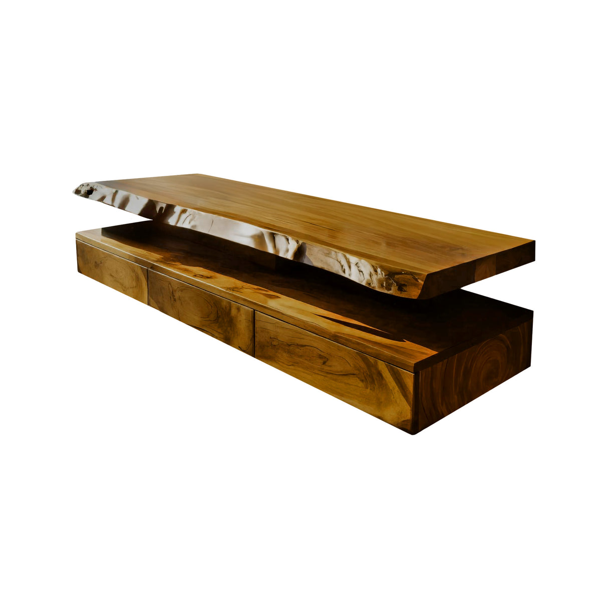 Aurelia Live Edge Floating Bathroom Vanity with Drawers Teak - Timberustic Floating Bathroom Vanity With Drawers