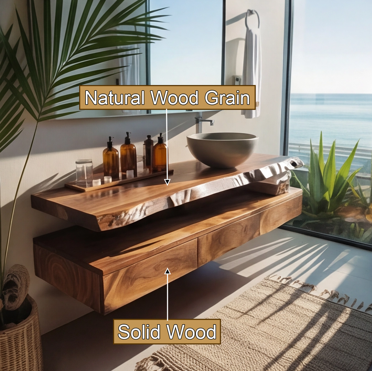 Aurelia Live Edge Floating Bathroom Vanity with Drawers - Timberustic Floating Bathroom Vanity With Drawers