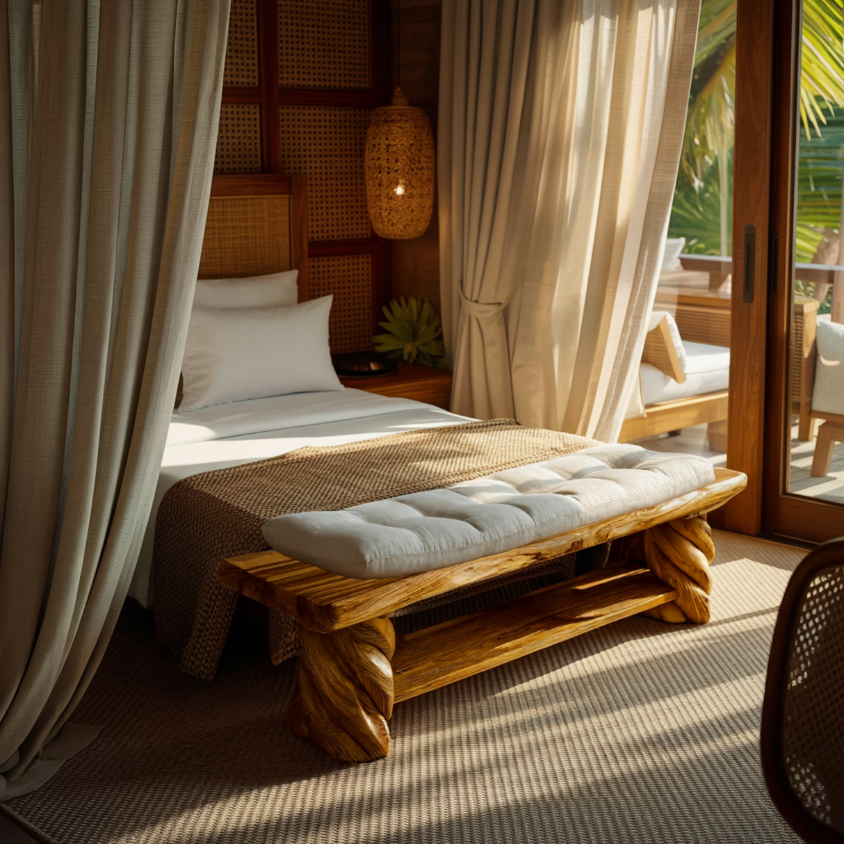 Aurelia Twist Natural Wood Bed Bench - Timberustic Bed Bench